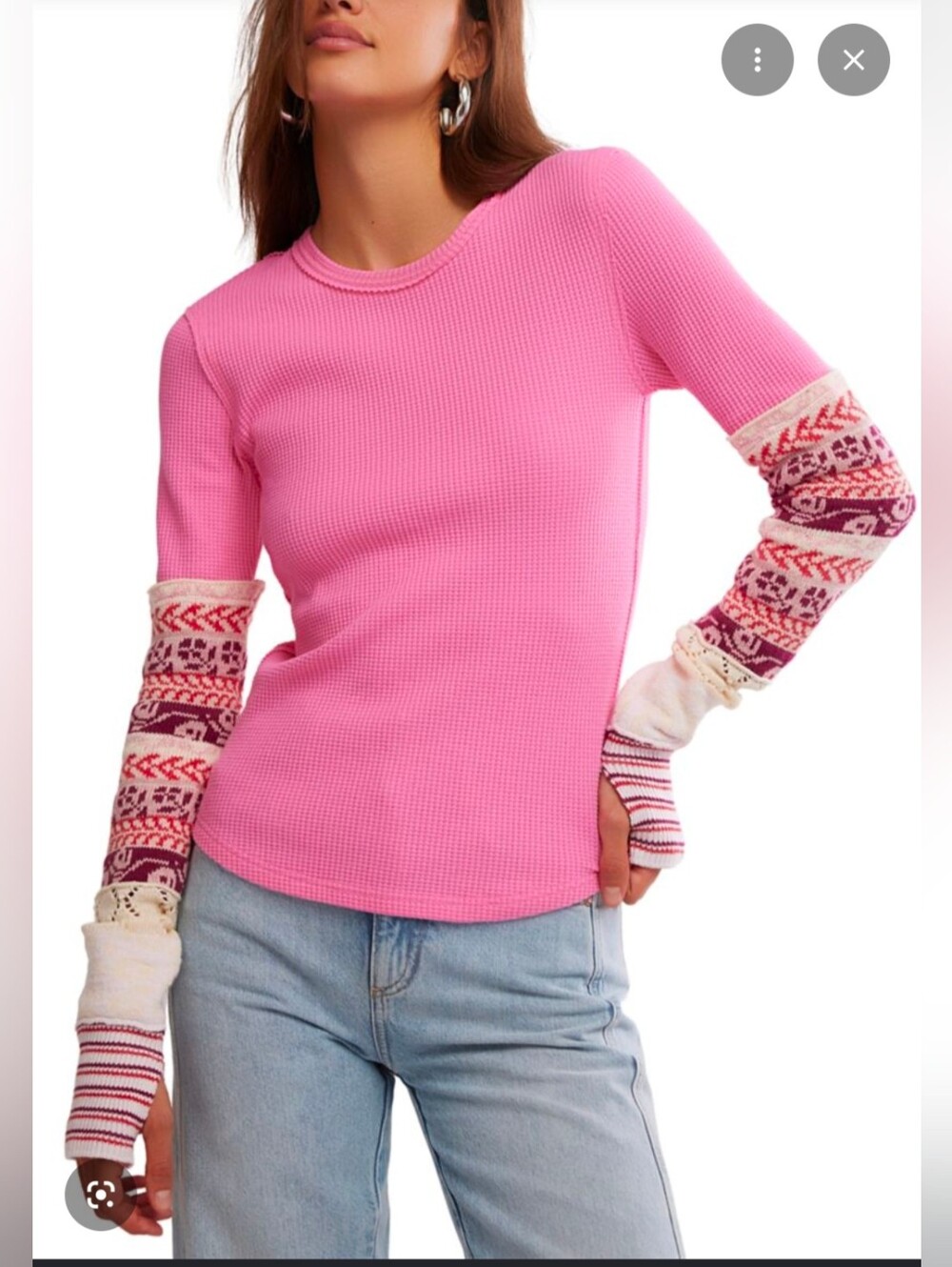 We The Free X Free People Blush Combo All In Cuff Thermal Waffle Knit Top XS NWT